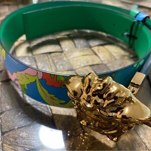 NIB $550 Versace Medusa-Buckle Baroccofest Leather Belt 85 (34) IT DCU67051A